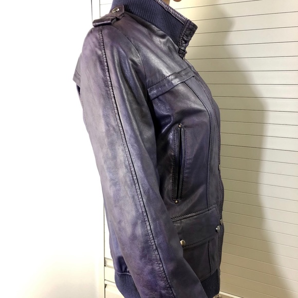 NWT M.T. Women’s Purple Leather Bomber Jacket - Picture 4 of 9